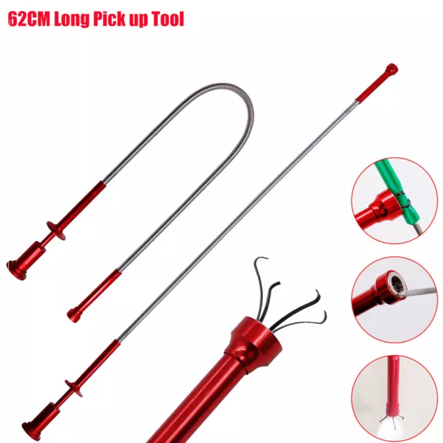 Long Flexible Pick Up Tool Claw with LED Light Magnet 4 Claw Telescoping Grabber