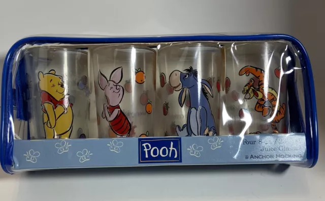 Vintage Winnie The Pooh Disney 8 oz Juice Glasses Set of 4 Anchor Hocking