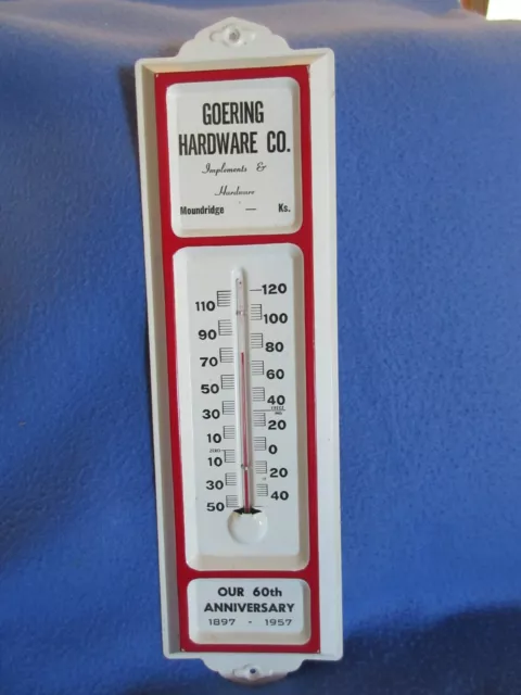 Vintage 1957 Goering Hardware 60th Anniversary Thermometer Moundridge Kansas  