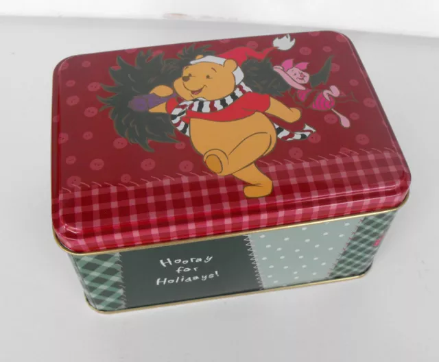 Rare Disney Winnie the Pooh Christmas Xmas 5 inch long TIN BOX MINT 2000