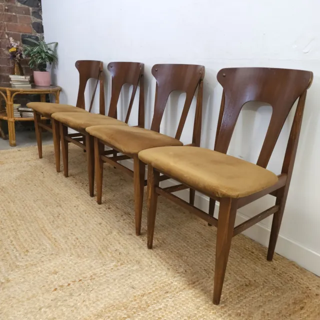 Mid Century Dining Chairs Set of 4 Vintage Retro Teak Olive Upholstery DELIVERY