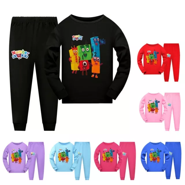 Popular children's digital block long sleeved T-shirt, pants, top, sportswearset