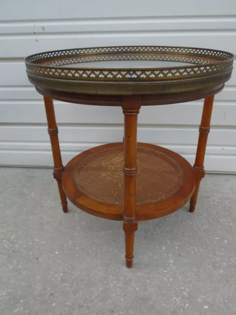 Round Faux Bamboo Side Table End Hollywood Regency Filigree Lip Retro Glam Boho