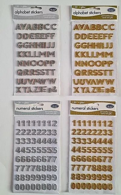 3D Glitter Alphabet Number Stickers Letters Sticky Gold Silver