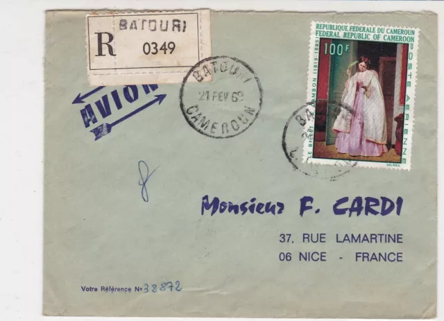 Rep De Cameroun1969 Regd Airmail Batouri Cancels Painting Stamp Cover Ref 30705