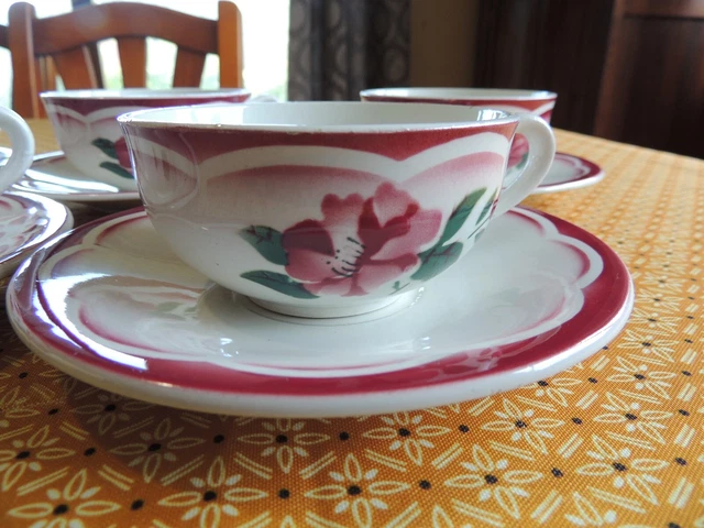 5 ancienne tasses et sous tasse café eden sarreguemines rose cafetière sucrier 1