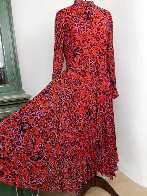 whistles green jungle cat dress Whistles Red Multi Jungle Cat Pleated Midi Calf Dress Size UK 16 44 12 ASO  for sale online