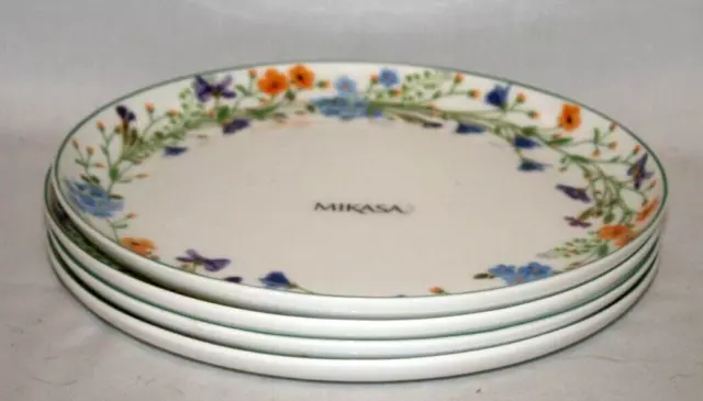 Mikasa Quinn 9" Bone China Floral Luncheon Salad Plates Set of Four New