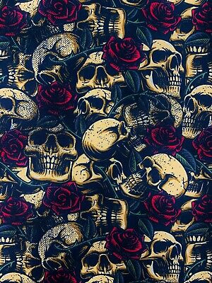 Skulls & Roses fabric, skeleton gothic fabric, white or antique, Halloween
