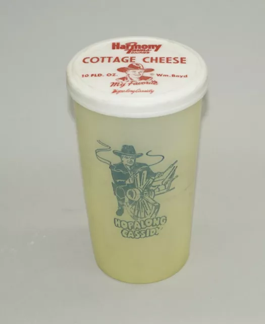 Circa 1950 Hopalong Cassidy Plastic Drinking Cup With Cottage Cheese Ad Lid 5"