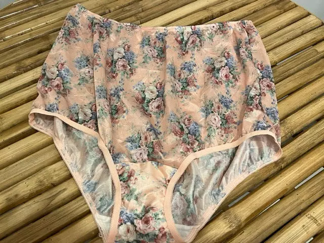 VINTAGE VANITY FAIR 1990s GRANNY SILKY FLORAL PANTY BRIEF FULL FIGURE sz 9