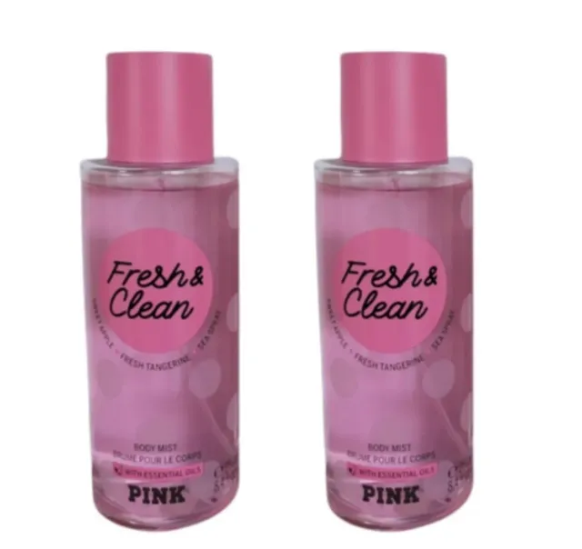 2 NEW Victoria's Secret PINK FRESH & CLEAN Scented Body Mist Spray 8.4 fl oz