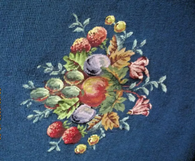 Antique 23"x20" Needlepoint Tapestry Chair Covering 2 Pieces Fruit And Flowers