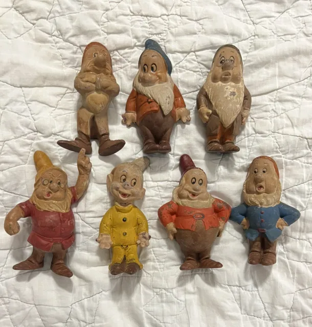 1930s Walt Disney Seven Dwarfs 7 Figure Set Seiberling Rubber Snow White Movie