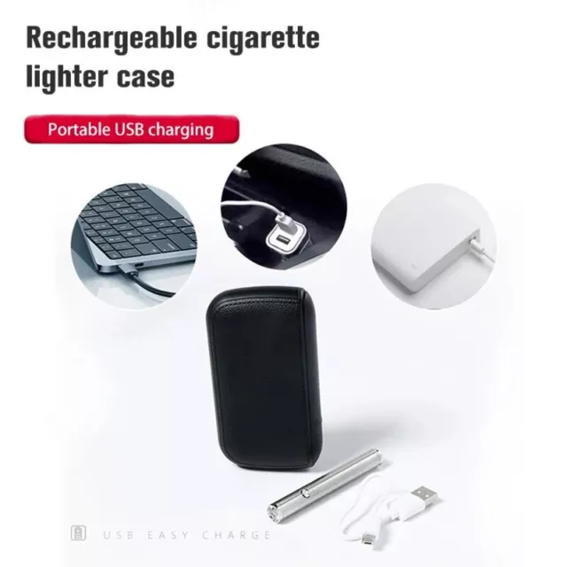 New Imitation Leather Cigarette Case with USB Tungsten  Lighter Cigarette 3