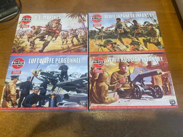 Airfix, Vintage Classics, 4 X Ww2 Toy Soldiers, 1/76 Scale, All Brand New, Boxed