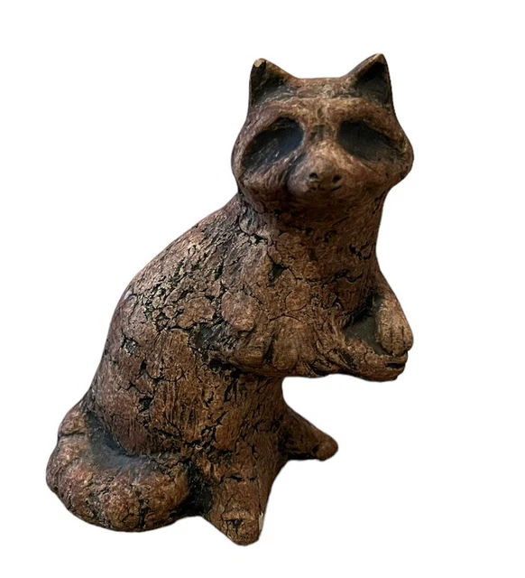 Raku Handmade Raccoon Figurine Handmade Signed Stan Crackle Texture 5.5” Flaw