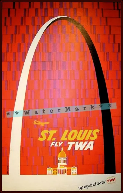 St Louis Missouri 1967 Arch Fly TWA Vintage Poster Print Retro Wall Art Decor