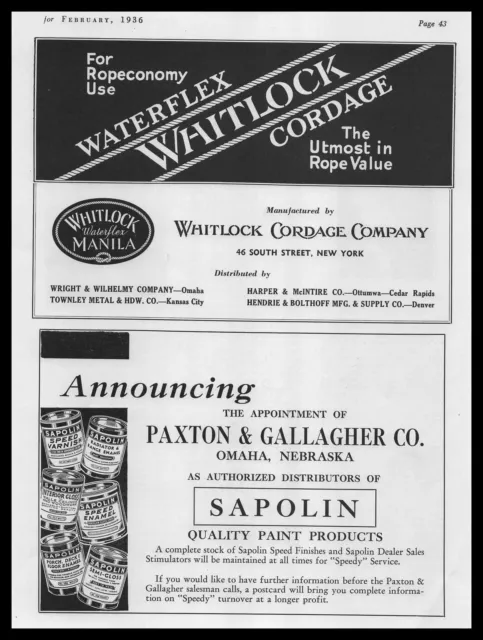 1936 Paxton & Gallagher Omaha Nebraska Sapolin Paint Products Vintage Print Ad