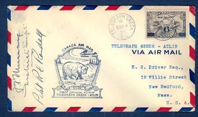 Canada Telegraph Creek/Atlin Ffc No 19 34 Pilot Signed