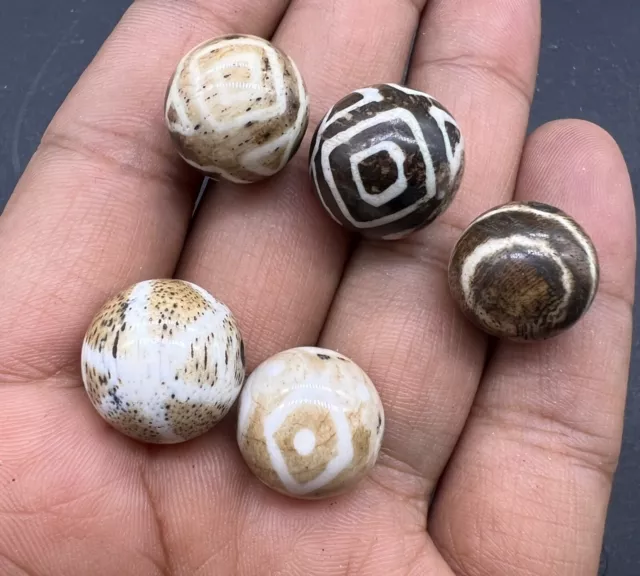 Lot Of Five Pics Rare Antiques Different Designs Burmese Pumtek Wooden Beads