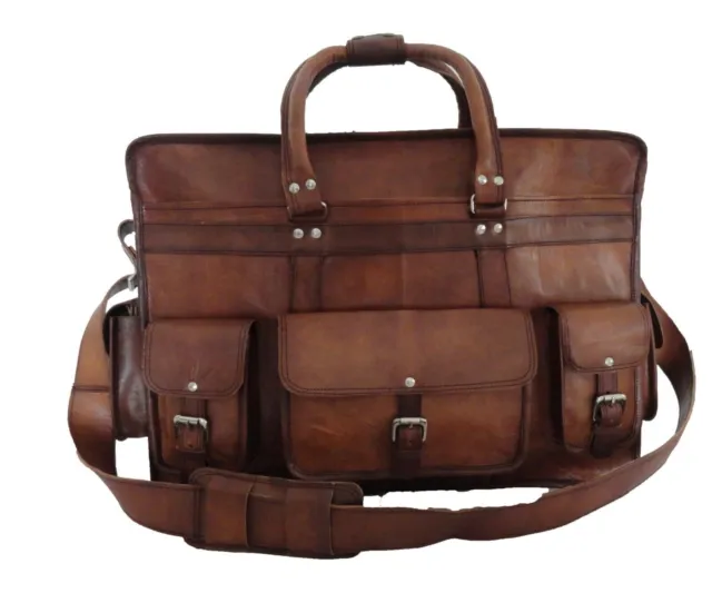 22" Vintage Leather Suitcase Duffle Bag Weekend Travel Luggage Handbag Briefcase