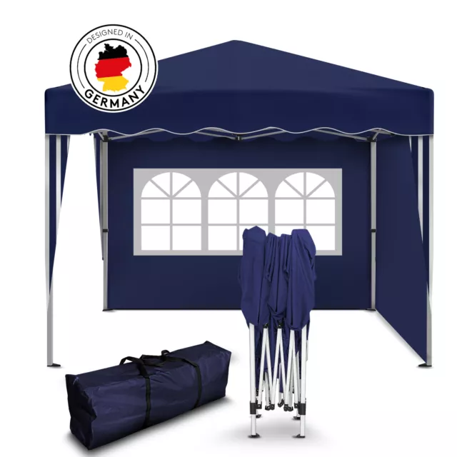 Falt Pavillon 100% WASSERDICHT 2 Seiten Dachmaß 3x3m Garten Zelt Pavillion Blau