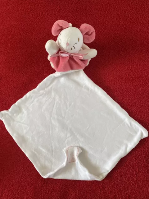 🇫🇷 Doudou Peluche Poche Mouchoir Souris Rose Blanc   Sucre d'Orge TBE