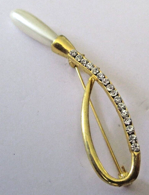 Grande Broche Vintage Tube Or Et Cristaux - Modèle 2488, Occasion Parfait état