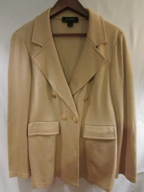 ST. JOHN Beige Viscose Blend Double Breasted Knit Blazer Jacket Size 12