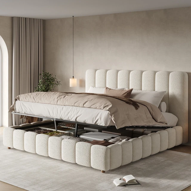 KING UPHOLSTERED BED Gas Lift Storage Bed with Headboard 150x200cm ...