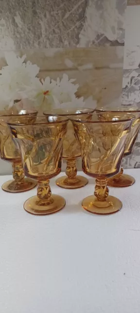 Fostoria Jamestown Amber Glass 5pc  Water Goblets 4oz 5.8 " wine  drinking glass