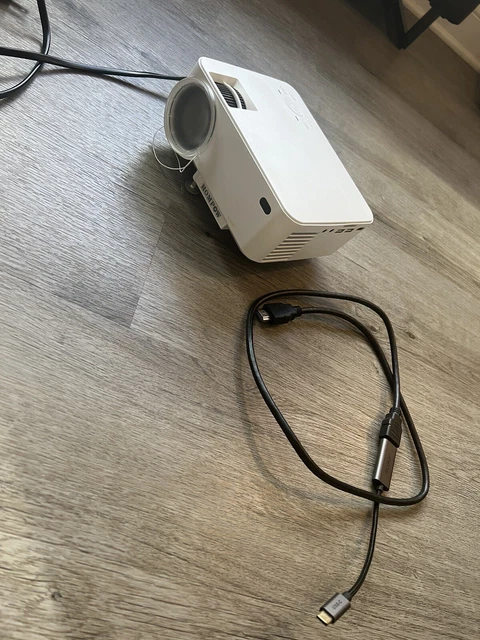 Mini Projector With Speakers And Adapter Cables (usb c And iPhone)