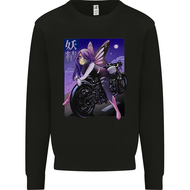 Anime Fairy Biker Japan Motorbike Motorcyle Mens Sweatshirt Jumper