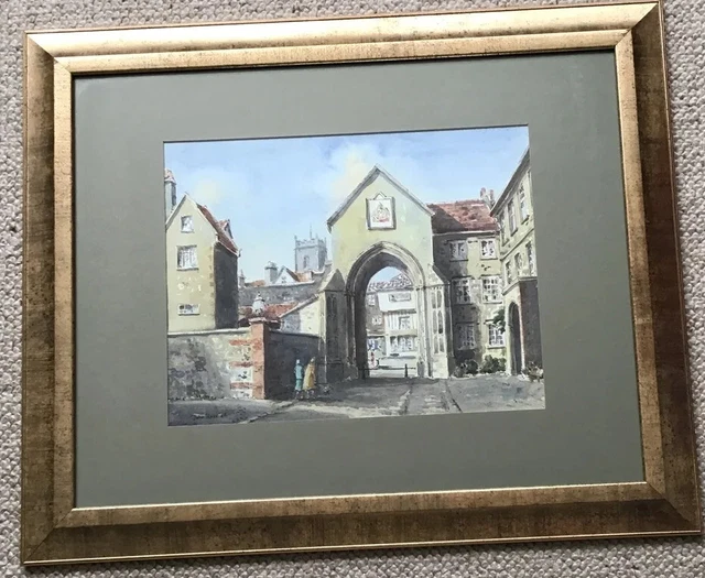 Artist John Rees Framed Watercolour Norwich Cathedral Erpingham Gate 1965 2