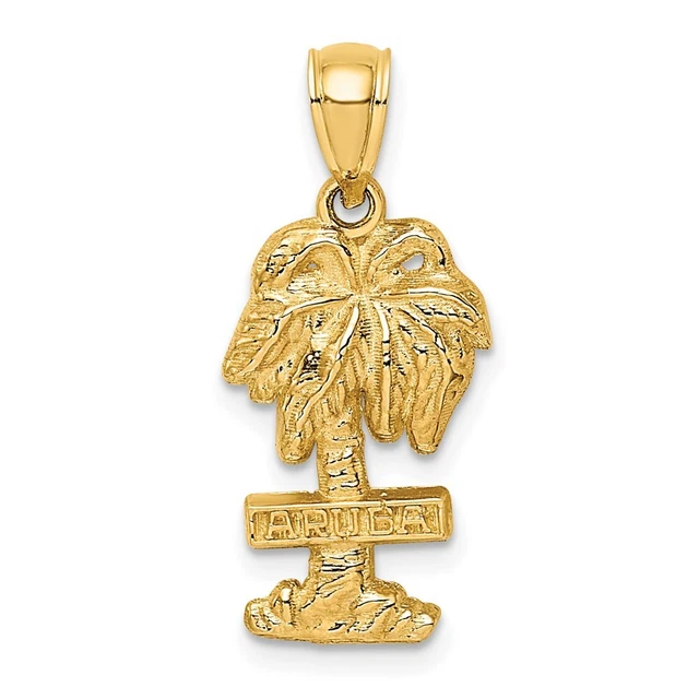 14K Yellow Gold ARUBA On Palm Tree Pendant