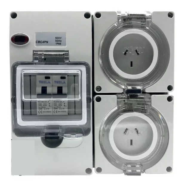 RCD Protected 10A AMP 2x 3 Pin Sockets Outlet Weather Proof IP66  Switchboard