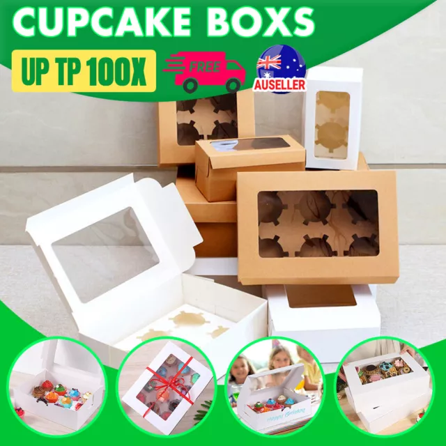 Cupcake Box 1 hole 2 4 6 8 12 holes Window Face Cake Party Favour Wedding Boxes