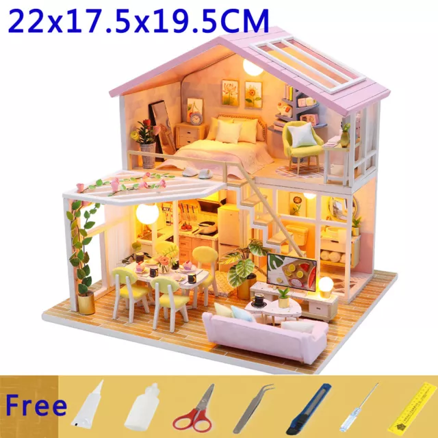 Sweet Time 1:24 Scale DIY Dollhouse Miniature Wooden Dolls House Kit + LED +Tool