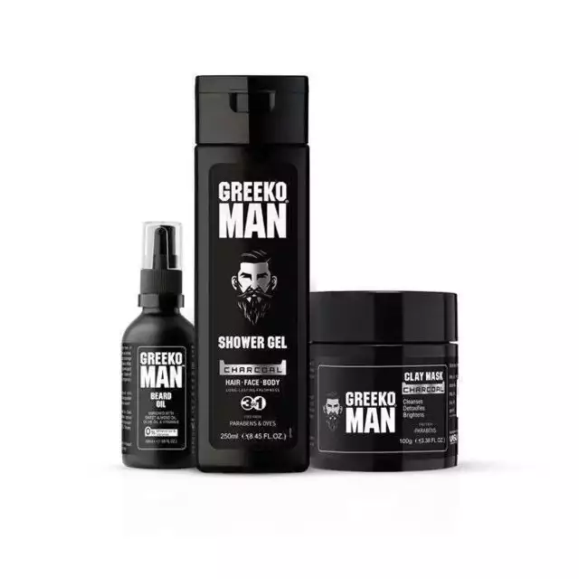 Kit huile à barbe, gel douche et masque à l'argile Greeko Man