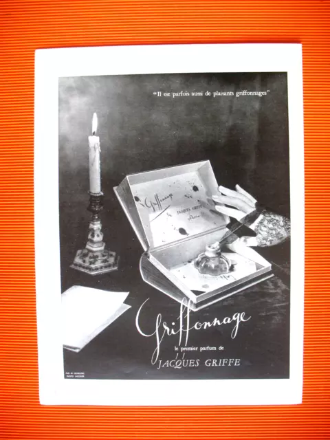 Publicite De Presse Jacques Griffe Parfum Griffonnage Plaisant French Ad 1949
