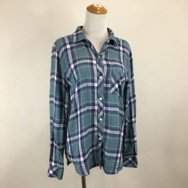 RAILS Womens Small Hunter Rosemary Blue White Plaid Check Flannel Button Shirt