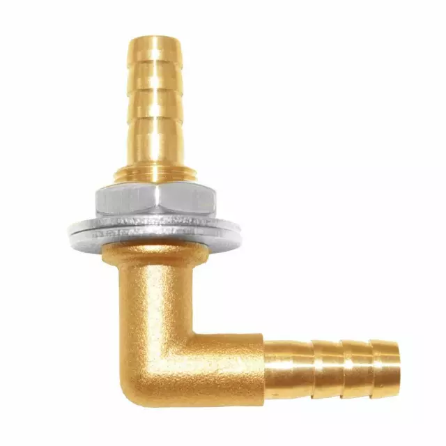 Thru-Bulk Head Hex Union 90 Degree Right Angle Elbow Barbed Brass Fitting 3/8