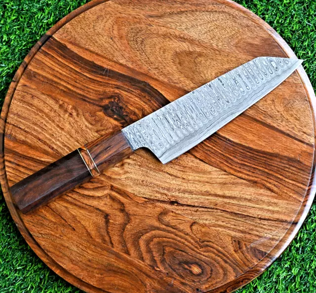 Japanese Style Santoku Chef Knife Custom HandMade - Hand Forged Damascus Steel 2