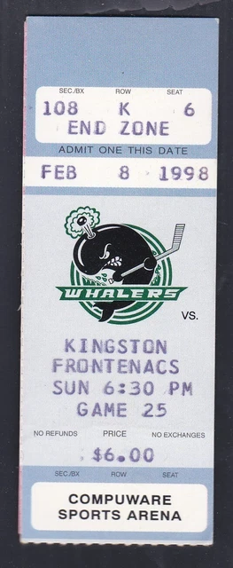 Feb. 8, 1998 OHL Plymouth Whalers vs. Kingston Frontenacs Ticket Stub