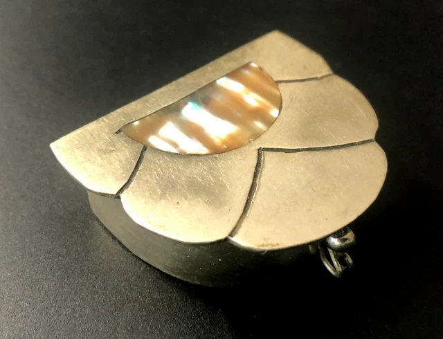 Vintage (60/70s)  Primitive ALPACA Mexican Silver / Abalone Keepsake Trinket Box