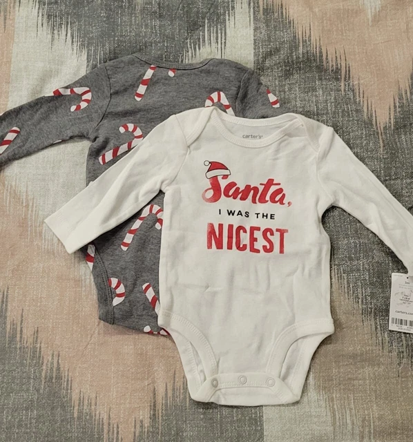 Carters Set Bodys baby unisex 3 Months white/gray Santas I Was Nice Long Slevee