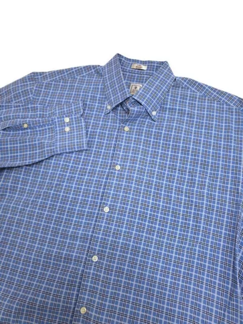 Peter Millar Men's Large Blue Plaid Cotton Long Sleeve Button Down Shirt