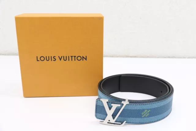 Louis Vuitton LV Initiales Reversible Belt Monogram Taigarama Wide Blue  1661051
