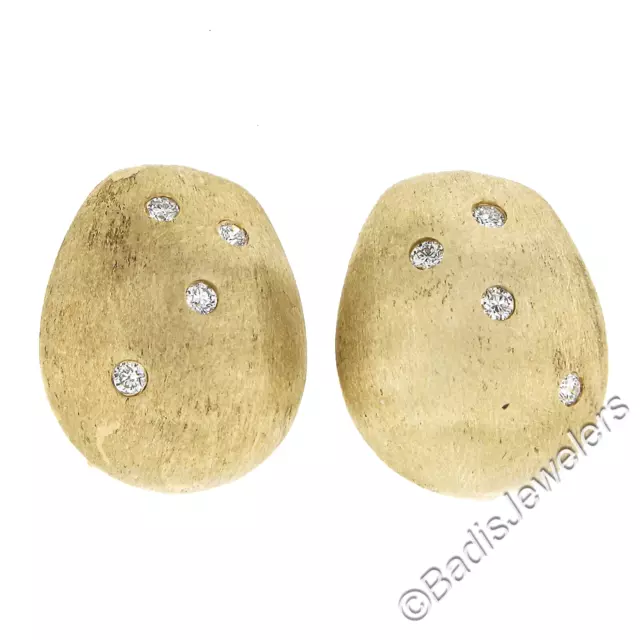 MAZ 14k Oro 0.16ctw Flush Diamante Cepillo Mate Domo Botón Pendientes de Clip